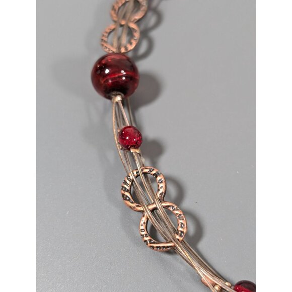 Chicos Copper Tone Red Glass Multi Wire Necklace Boho Coastal Chic 20" - Picture 4 of 9